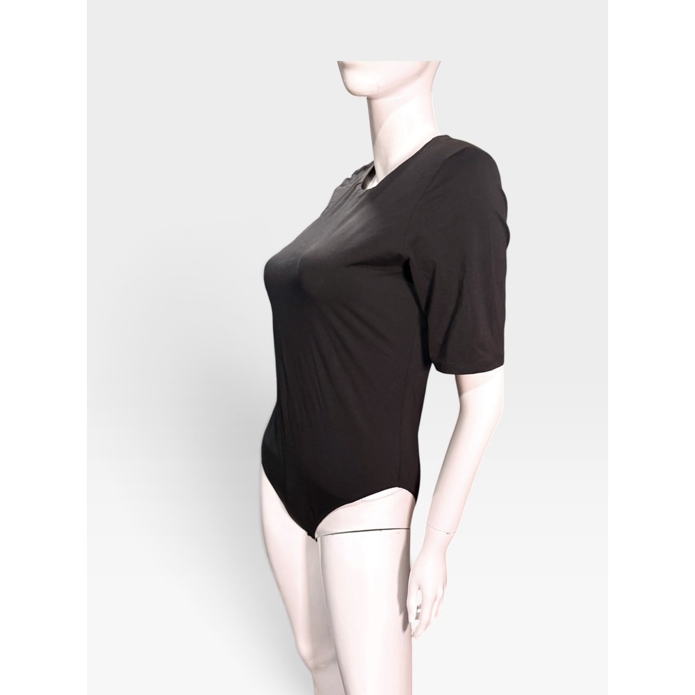 Everlane Black Supima Cotton Short Sleeve Neck Bodysuit XL snap bottom